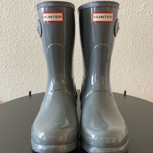 Hunter Short Glossy Rain Boot - Grey